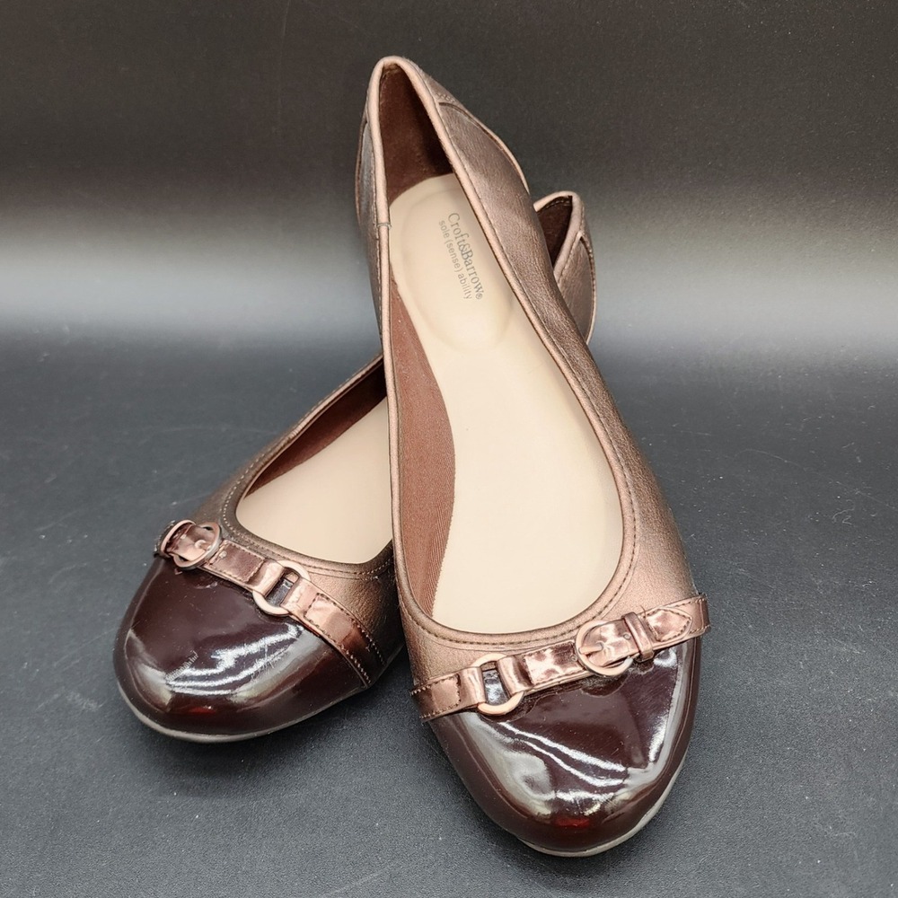 Croft & Barrow 10 Bronze Ballet Flats Sole Sense Ability Metallic Patent Office
